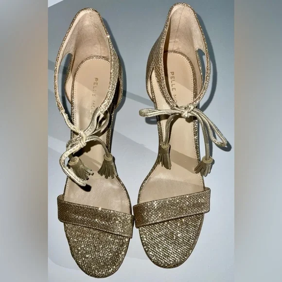 Pelle Moda Roz Mid Heel - size 10 - Gold - ankle ties with tassels - Picture 9 of 12